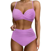 Women High Waist Bikini Swimsuit Two-pieces Simple Classic Sexy Bikini Push Up 2025 New Fashion Vacation Beachwear Bathing Suit