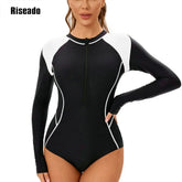 Women's Long Sleeve Rash Guard UV Protection Zipper Printed Surfing One Piece Swimsuit Swimming Beach Wear Bathing Suit
