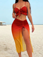 3 Pieces Tie Dye Knot Front Bikinis Women Ruffle Swimwear Female High Waist Swimsuit & Drawstring Beach Skirt Bathing Suit