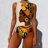 Print One Piece Swimsuit Push Up Swimwear Women Vintage Retro Bathing Suits Bodysuit Beach Wear Backless Monokini Pool