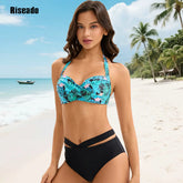 Women's Bikini Sets Two Piece Swimsuit High Waisted Twist Front Adjustable Spaghetti Straps Bathing Suit