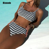 Women's Bikini Set Two Piece Swimsuit Striped Scoop Neck Swimwear