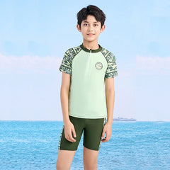 Summer Swimming Suit For Kids Boy Swim Sets Children Swimwear Short Sleeve Swimsuit Split Two Piece Beachwear Fast Dry Trunks
