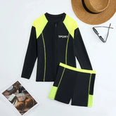 Boys Swimsuit Two Pieces With Shorts Long Sleeves Kids Swimwear Children's Bathers Bathing Swimming Swim Suit Summer