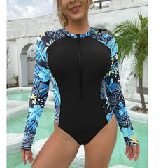 Coloured Flowers Long Sleeves Swimwear Women Surfing Swimsuits