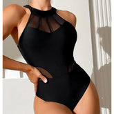 Black Mesh Net One Piece Swimsuit Closed Female Swimwear Push Up Body Women's Swim Wear Bathing Suit Beach Pool Bather
