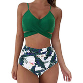 12 Colors Women Slim Bikini Sets High Waisted Swimwear 2 Pieces Solid/Floral Ruched Brazilian Swimsuit Cross Front