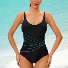 One Piece Athletic Swimsuit for Women Adjustable Strap Bathing Suit Tummy Control Swimming Suits Swimwear
