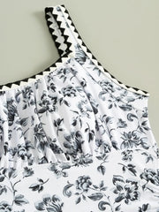 Floral Print Drawstring Swimsuit Women One Piece Strappy Swimwear Female Monokini Bathing Swimming Suit Padded Beachwear