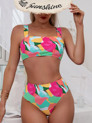 High Waist Bikinis Strappy Swimsuit Women Color Block Swimwear Female Bathers Bathing Swimming Swim Suit Beachwear