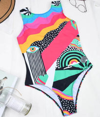 One Piece Swimwear Woman Fashion Abstract Pattern Print Backless Bodysuit Swimsuit Brazilian Beach Bathing Suits