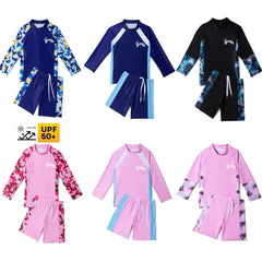 Student Children's Two Pieces Swimsuit Teenage Boys Girls Long Sleeve Top and Shorts Swim Suit Quick Drying Swimwear Surf Suit