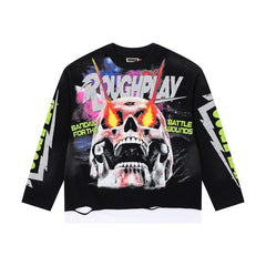 Rough Play Fire Skull Oversized Long Sleeve — Black