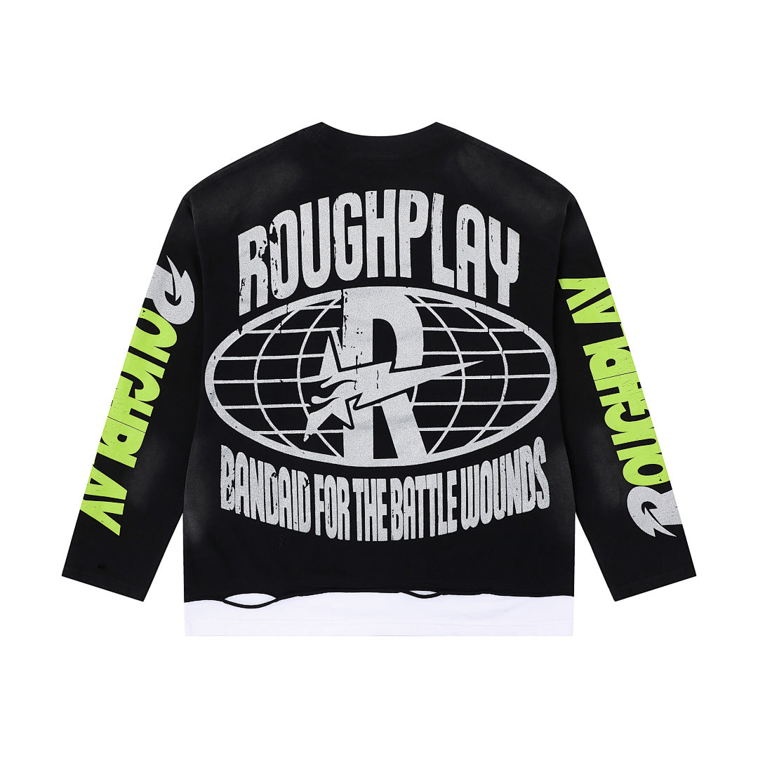 Rough Play Fire Skull Oversized Long Sleeve — Black