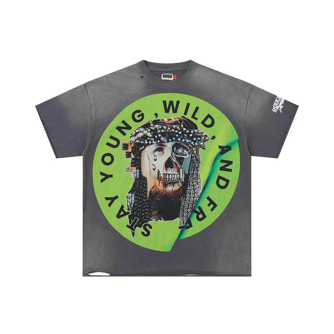 Rough Play Stay Young Wild and Free Oversized Tee — Grey