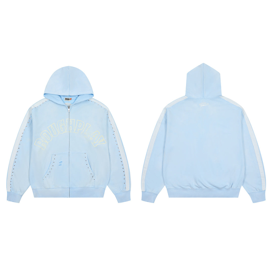 Rough Play Varsity Stripe Oversized Zip Hoodie