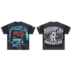 Rough Play Bandaid for the Battle Wounds Oversized Graphic Tee — Washed Black