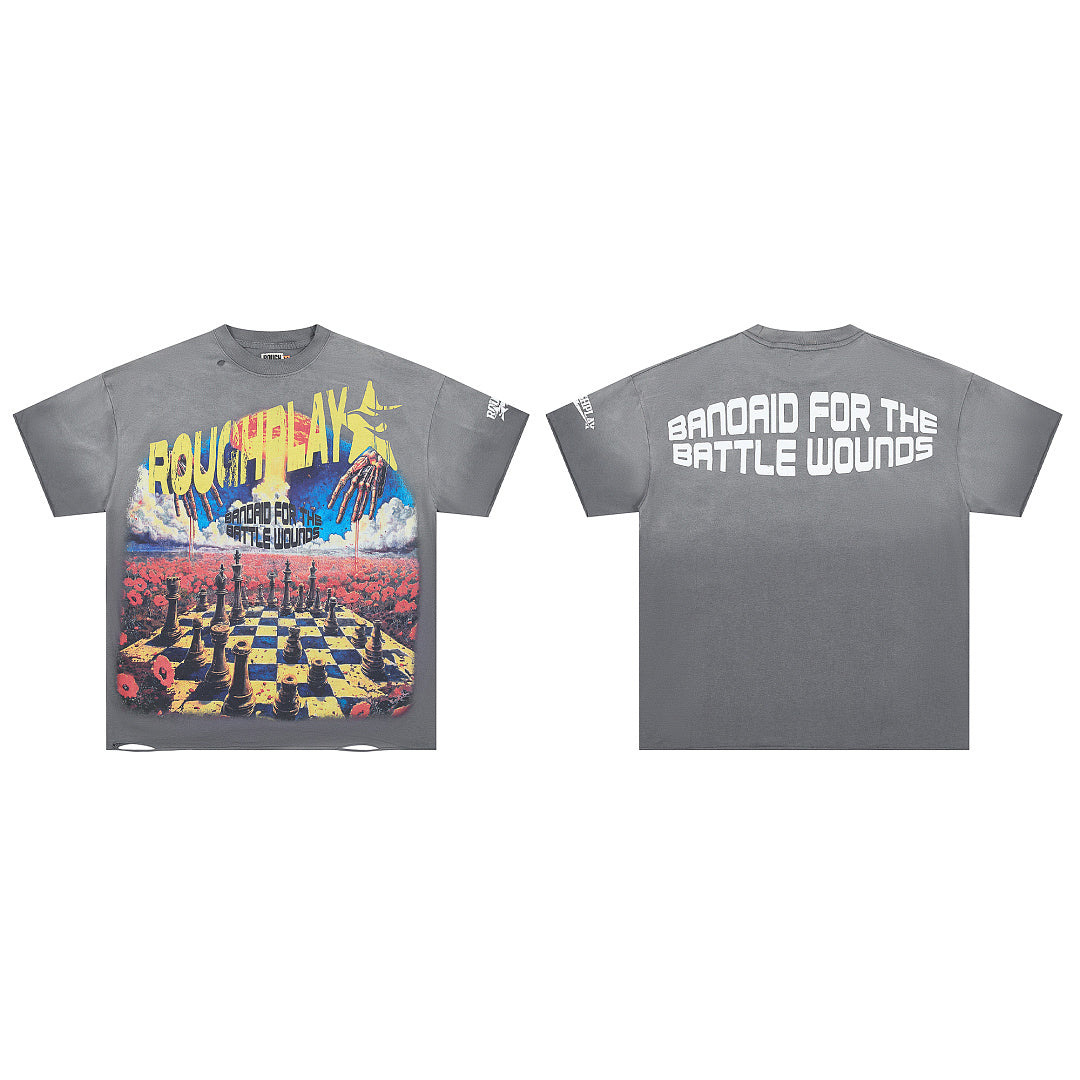 Rough Play Bandaid for the Battle Wounds Oversized Graphic Tee — Washed Grey