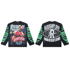 Rough Play Skeleton Wrestler Oversized Long Sleeve Tee — Black