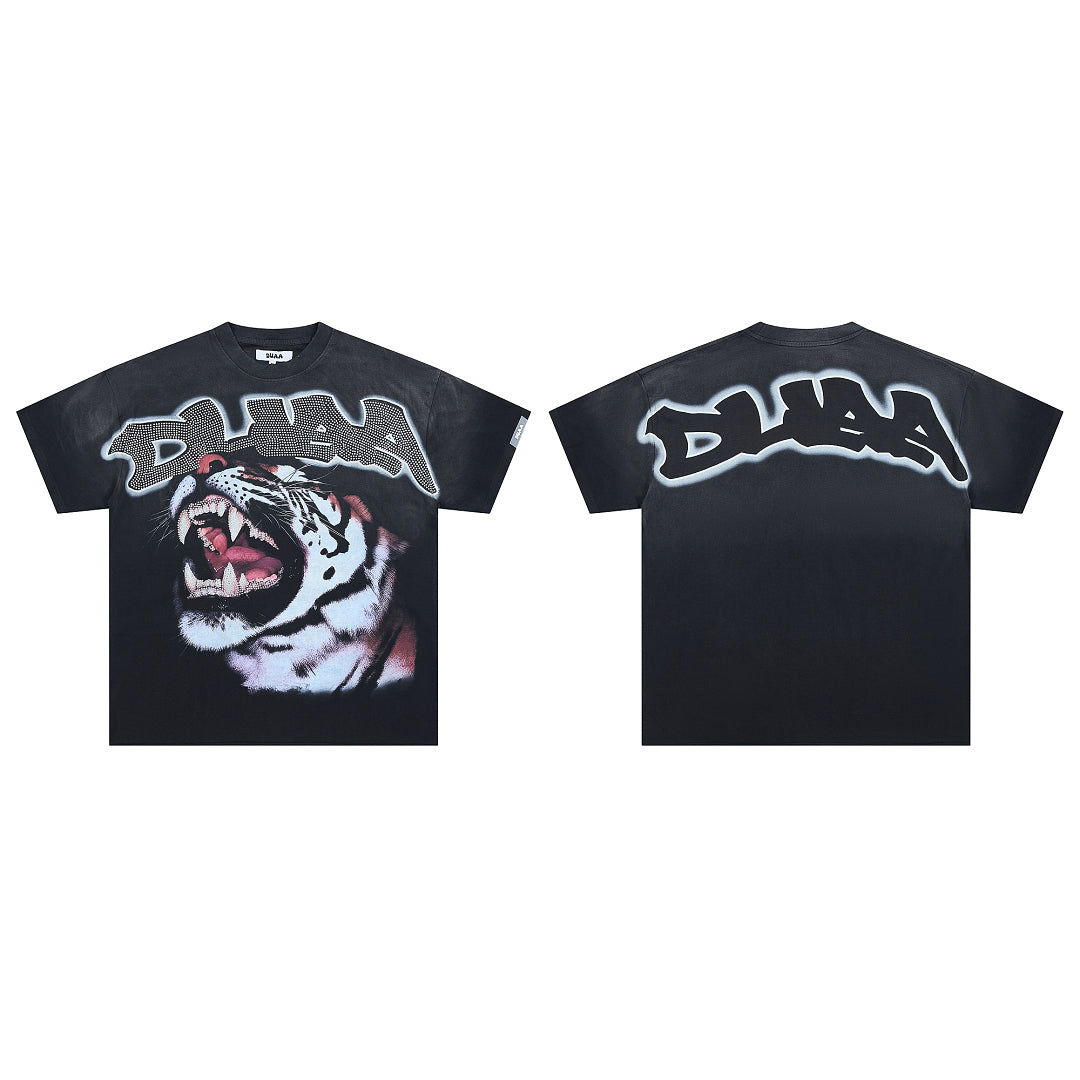 DUAA Roaring Tiger Oversized Graphic Tee — Washed Black