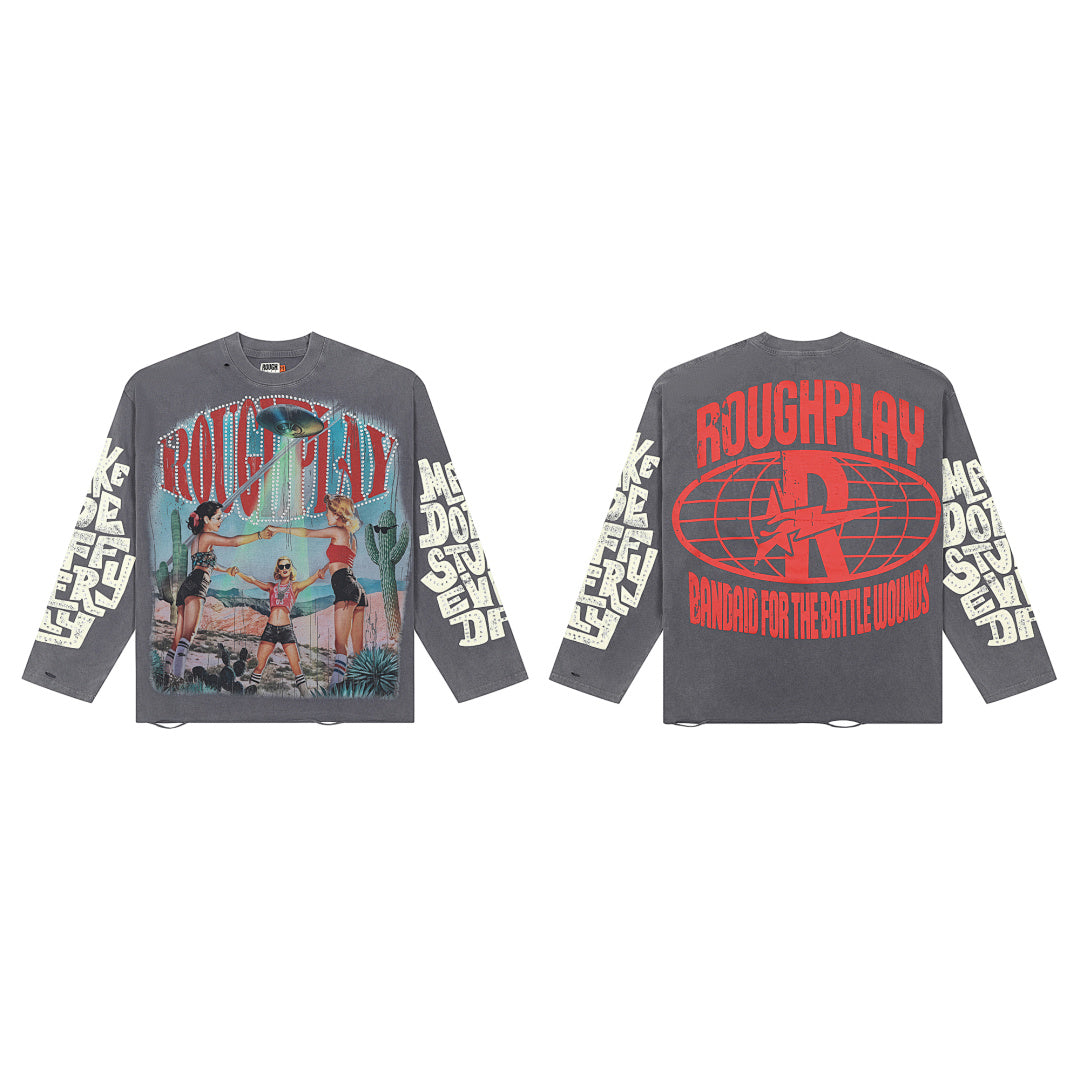 Rough Play Desert Girls Oversized Long Sleeve — Grey