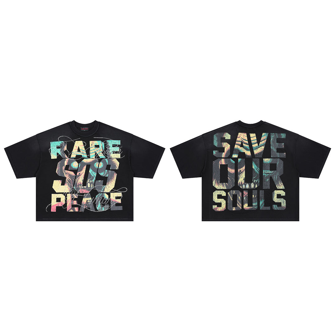 Rare Peace Save Our Souls Oversized Graphic Tee — Black