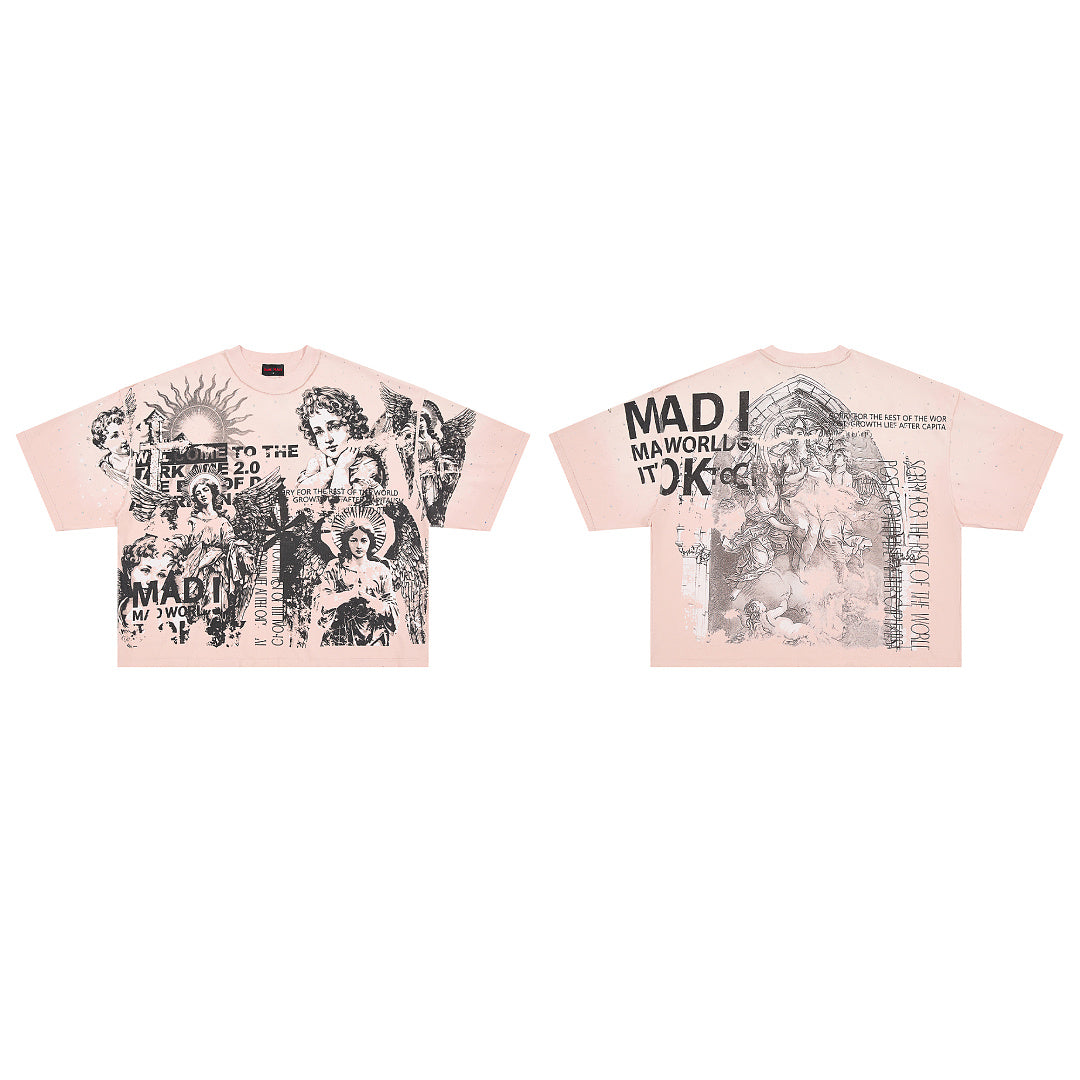 Rare Peace Statues Oversized Graphic Tee — Pink