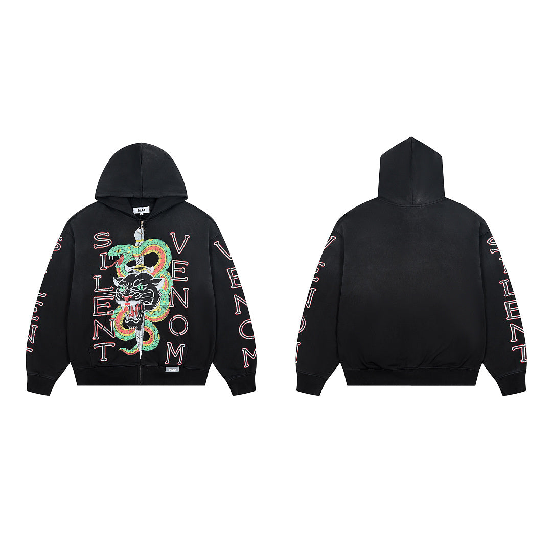 DUAA Silent Venom Oversized Zip Hoodie — Black