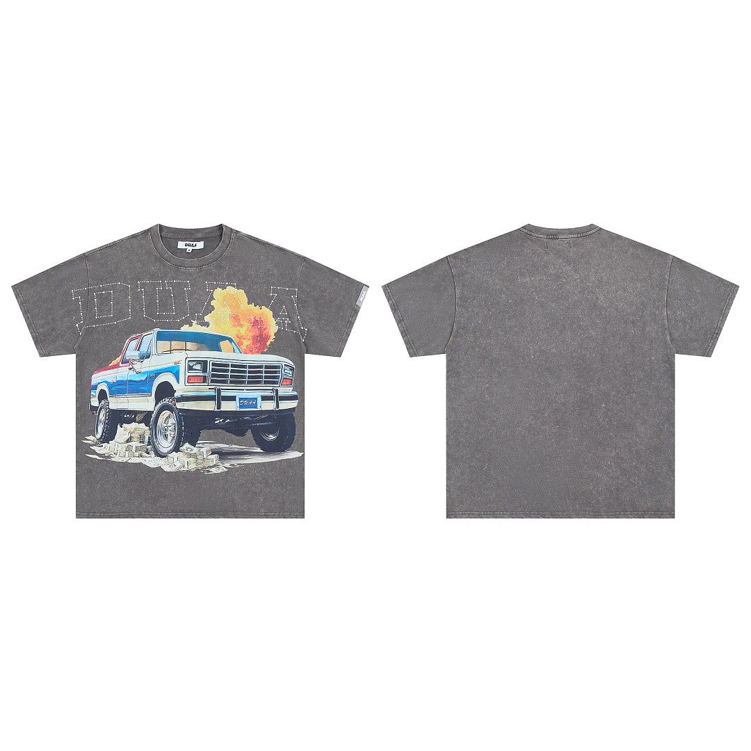 DUAA Money Truck Oversized Graphic Tee — Washed Grey