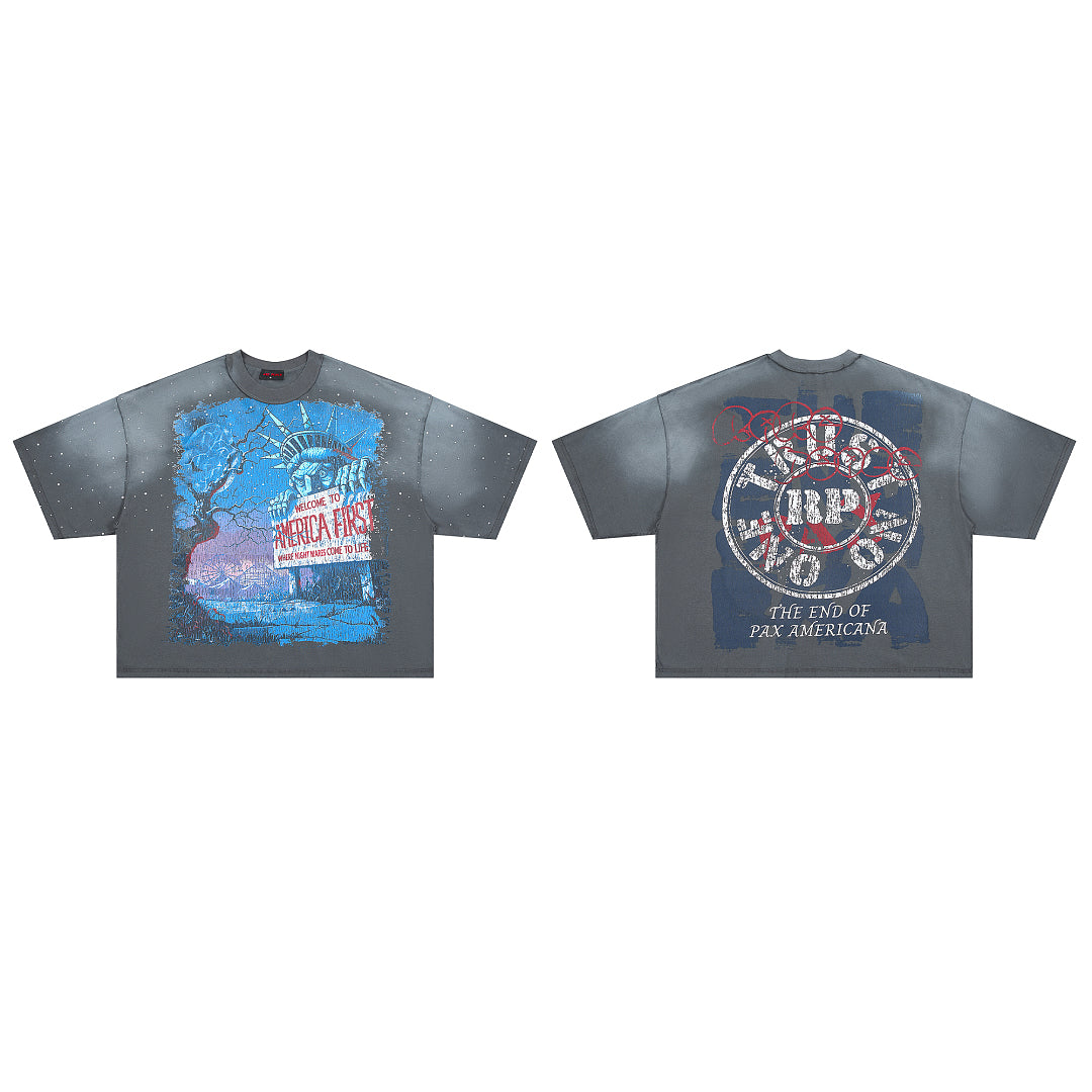 Rare Peace America First Oversized Graphic Tee — Washed Grey