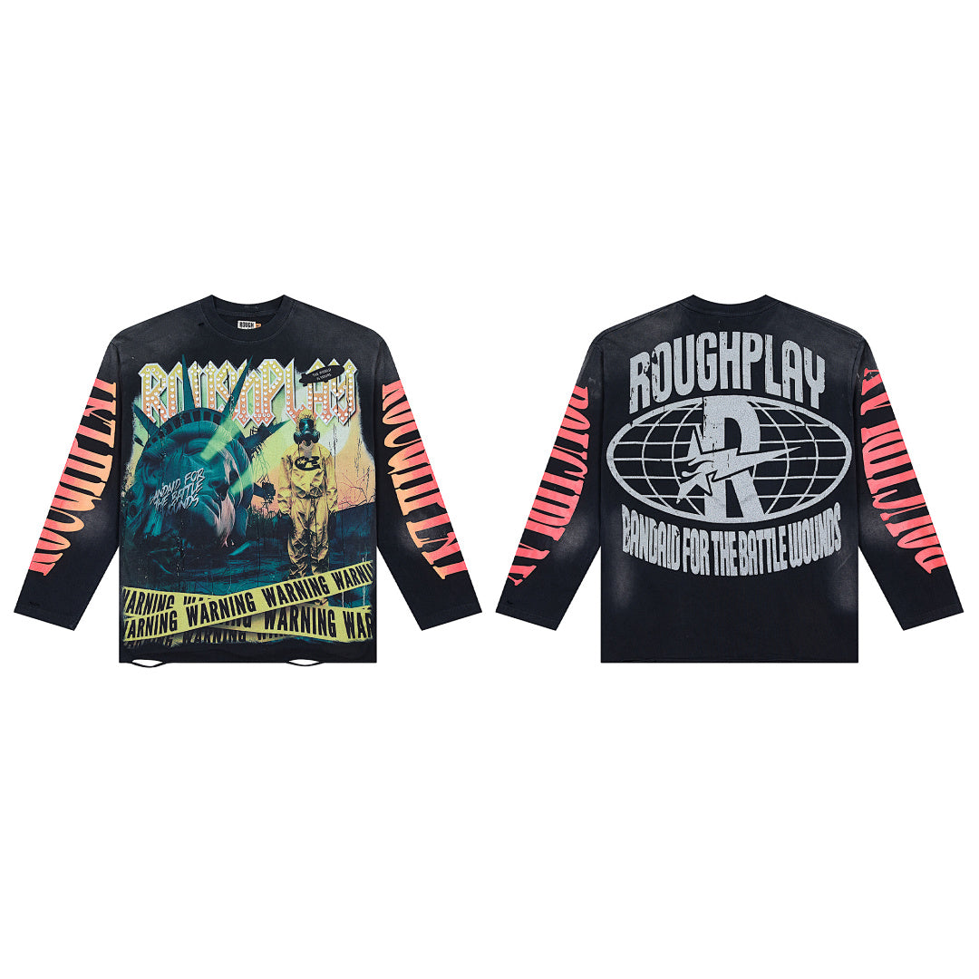 Rough Play Bandaid For The Battle Wounds Oversized Long Sleeve Tee — Black