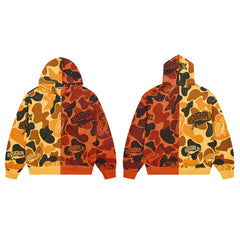 Rough Play Split Camo Oversized Zip Hoodie — Yellow / Orange