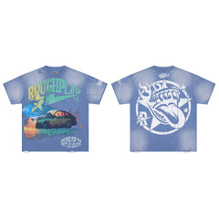Rough Play Bandaid for the Battle Wounds Oversized Graphic Tee — Washed Blue