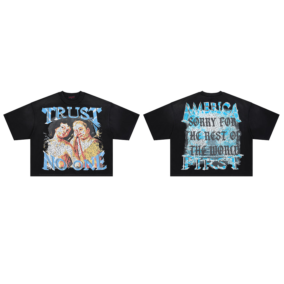 Rare Peace Trust No One Oversized Graphic Tee — Baby Blue