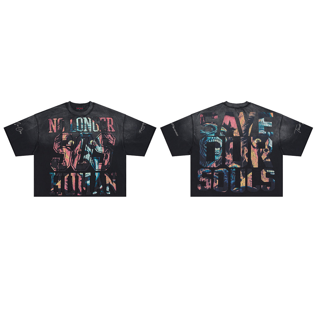 Rare Peace No Longer Human Oversized Graphic Tee — Washed Black