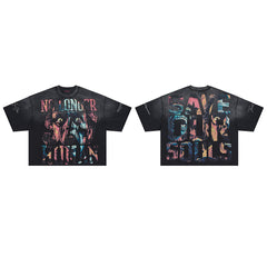 Rare Peace No Longer Human Oversized Graphic Tee — Washed Black