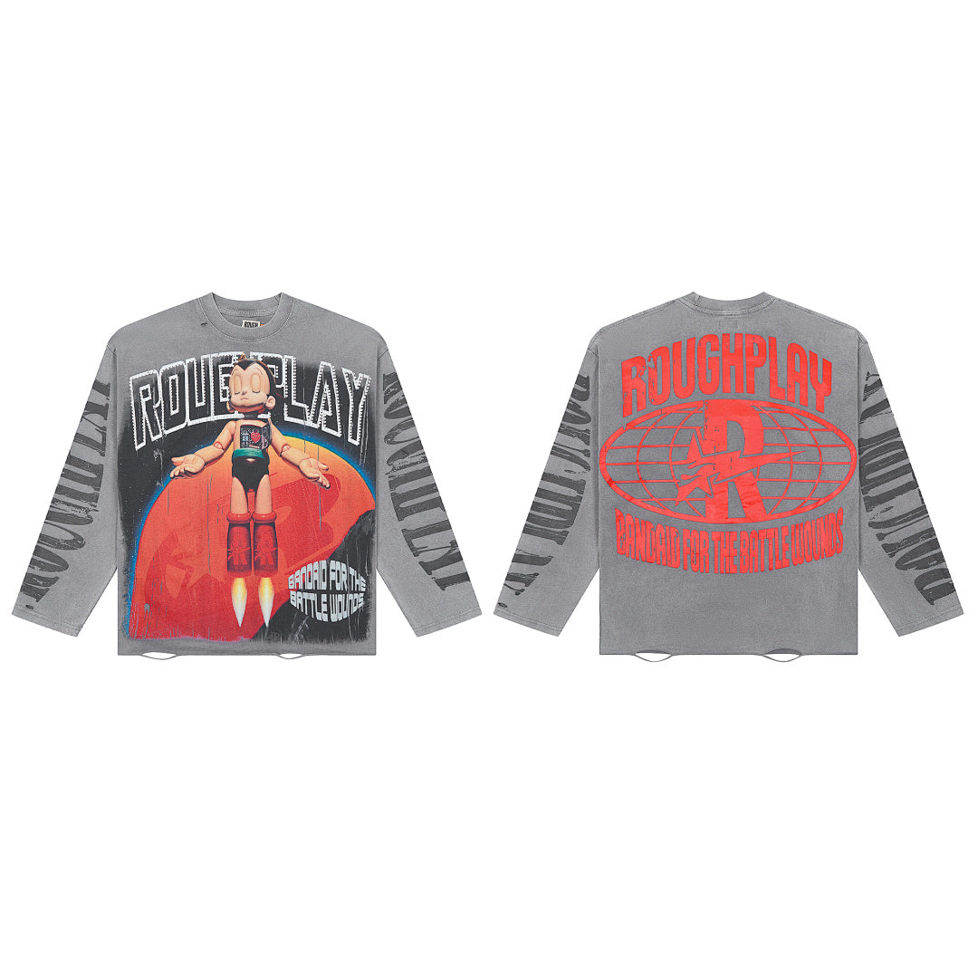 Rough Play Astro Kid Oversized Long Sleeve Tee — Grey