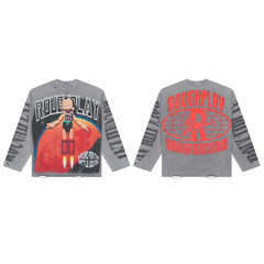 Rough Play Astro Kid Oversized Long Sleeve Tee — Grey