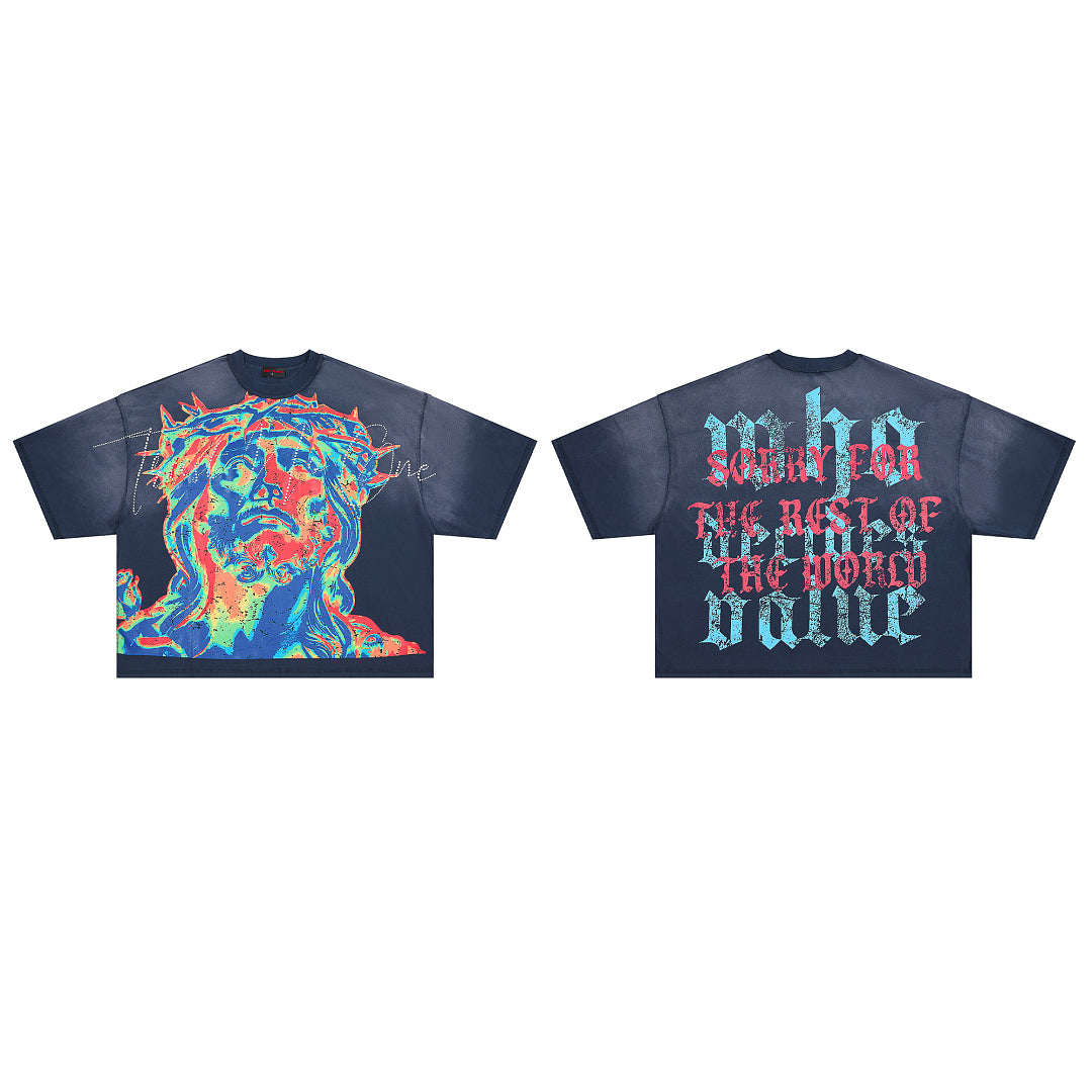 Rare Peace Sorry For The Rest Of The World Oversized Graphic Tee — Navy