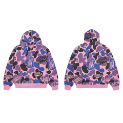 Rough Play All-Over Camo Oversized Zip Hoodie — Pink