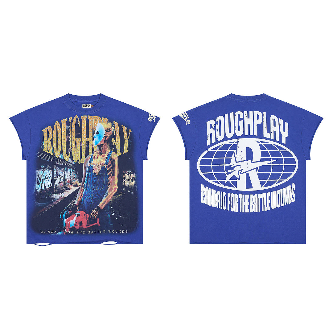 Rough Play Bandaid for the Battle Wounds Oversized Graphic Tee — Royal Blue