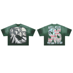 Rare Peace Lady Liberty Oversized Graphic Tee - Forest Green