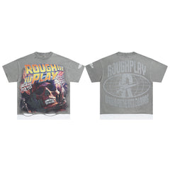 Rough Play Casino Skull Oversized Graphic Tee — Grey