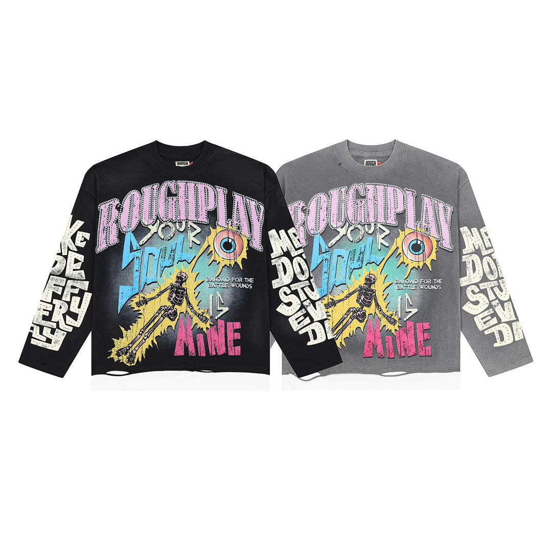 Rough Play Your Soul Is Mine Oversized Long Sleeve — Grey