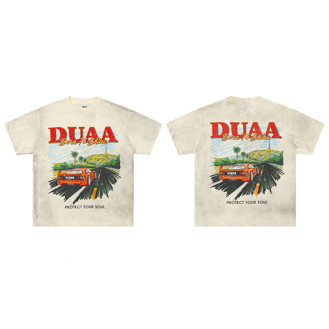 DUAA Born To Shine Oversized Graphic Tee — Cream