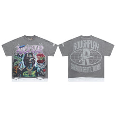 Rough Play Rockstar Gotham City Oversized Graphic Tee — Grey