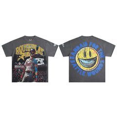 Rough Play Skull Batter Oversized Graphic Tee — Grey