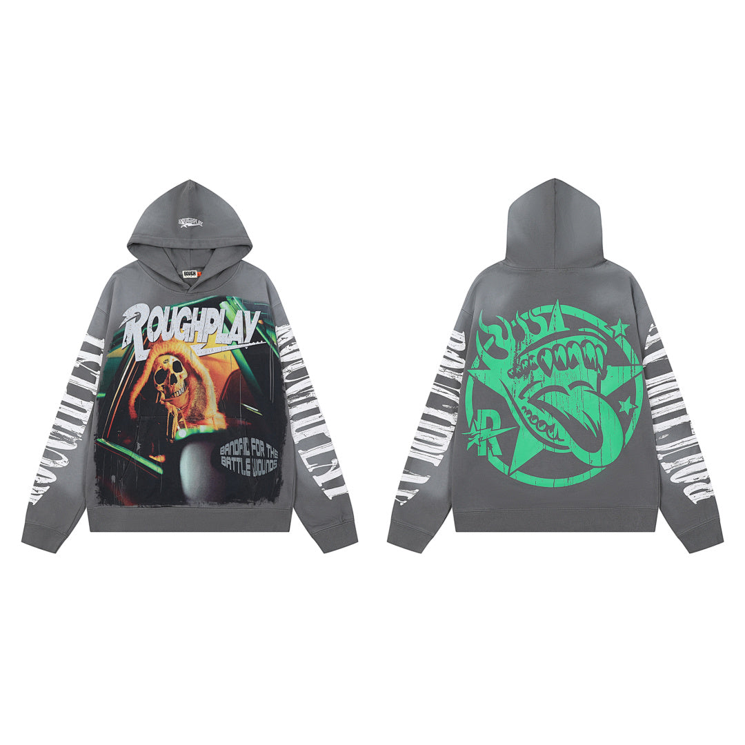 Rough Play Skull DJ Oversized Hoodie — Grey
