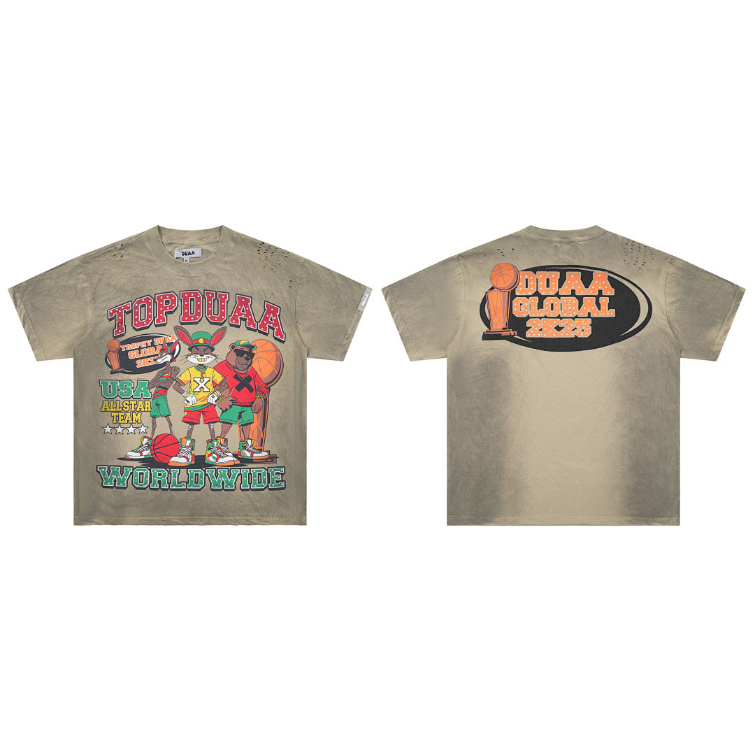 DUAA Top Duaa USA All Star Team Oversized Graphic Tee — Washed Khaki