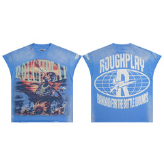 Rough Play Dark Knight Oversized Graphic Tee — Blue